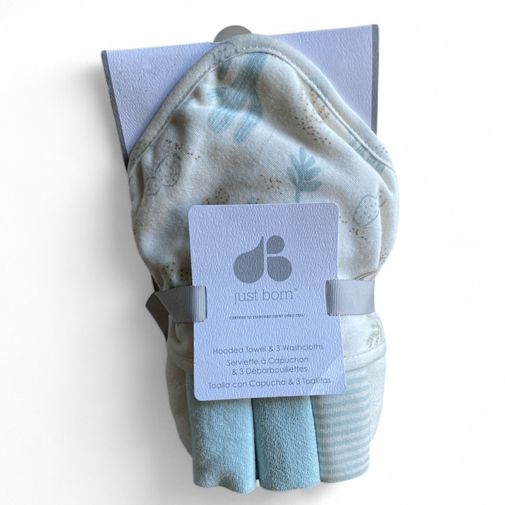 Blue Hooded Towel & Washcloth Set